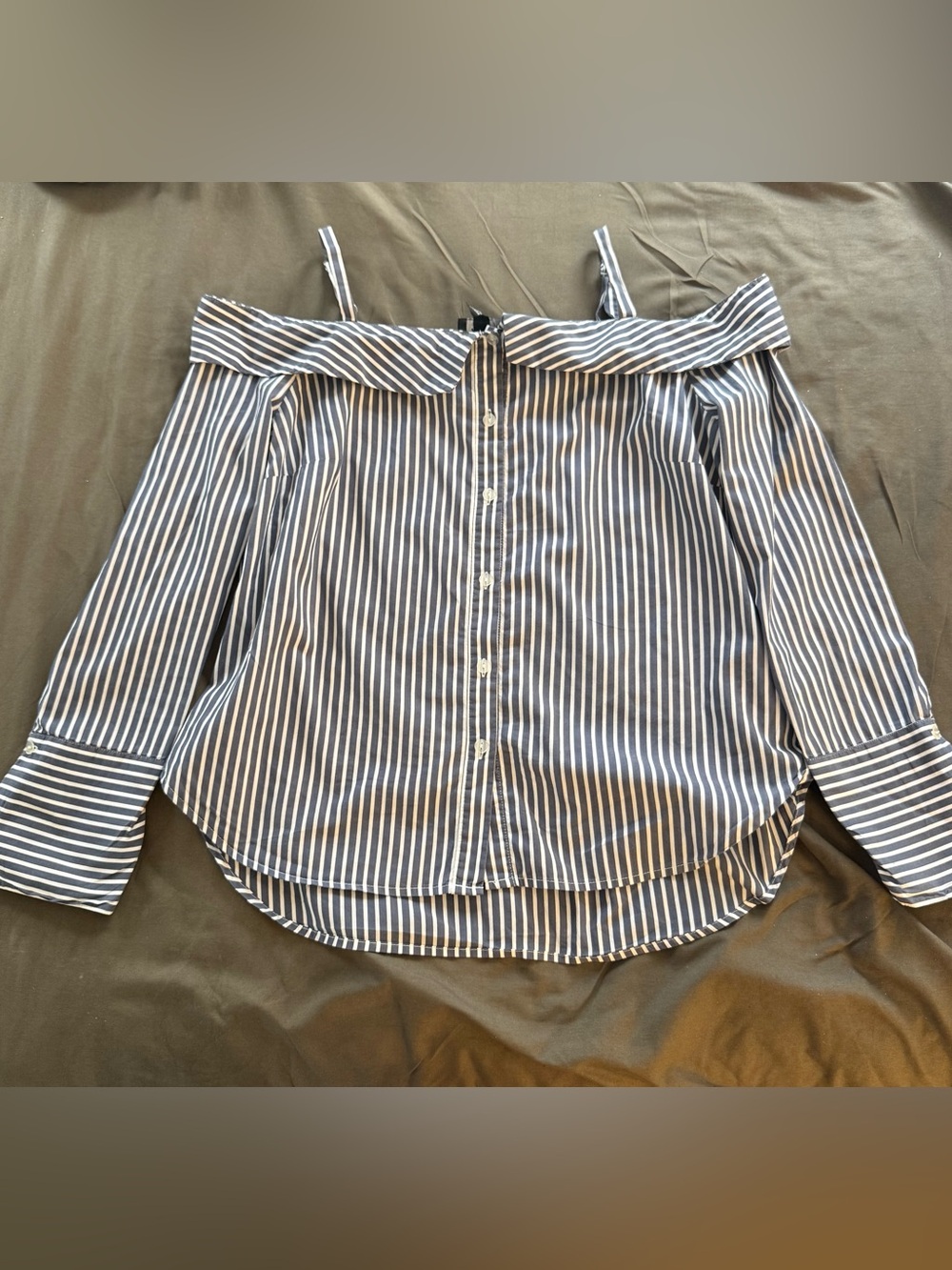 by & by button down Navy and White Striped Off-Shoulder Top
